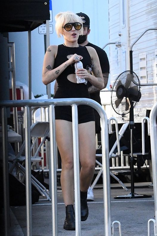 Miley Cyrus Rocks Mini Black Romper With Short Shorts For Miami NYE Show Rehearsal