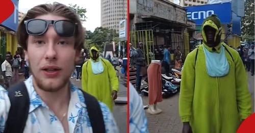 Viral Video Of Mzungu Man Terrified As Man In Green Costume Followed Him In Nairobi CBD
